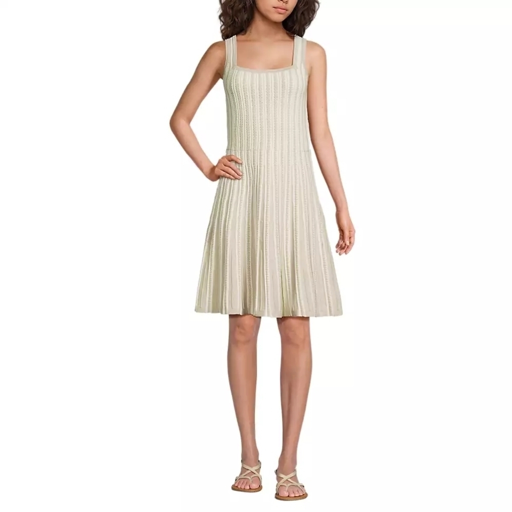 Lands' End Cream Textured Midi Dress - Picture 2 of 15
